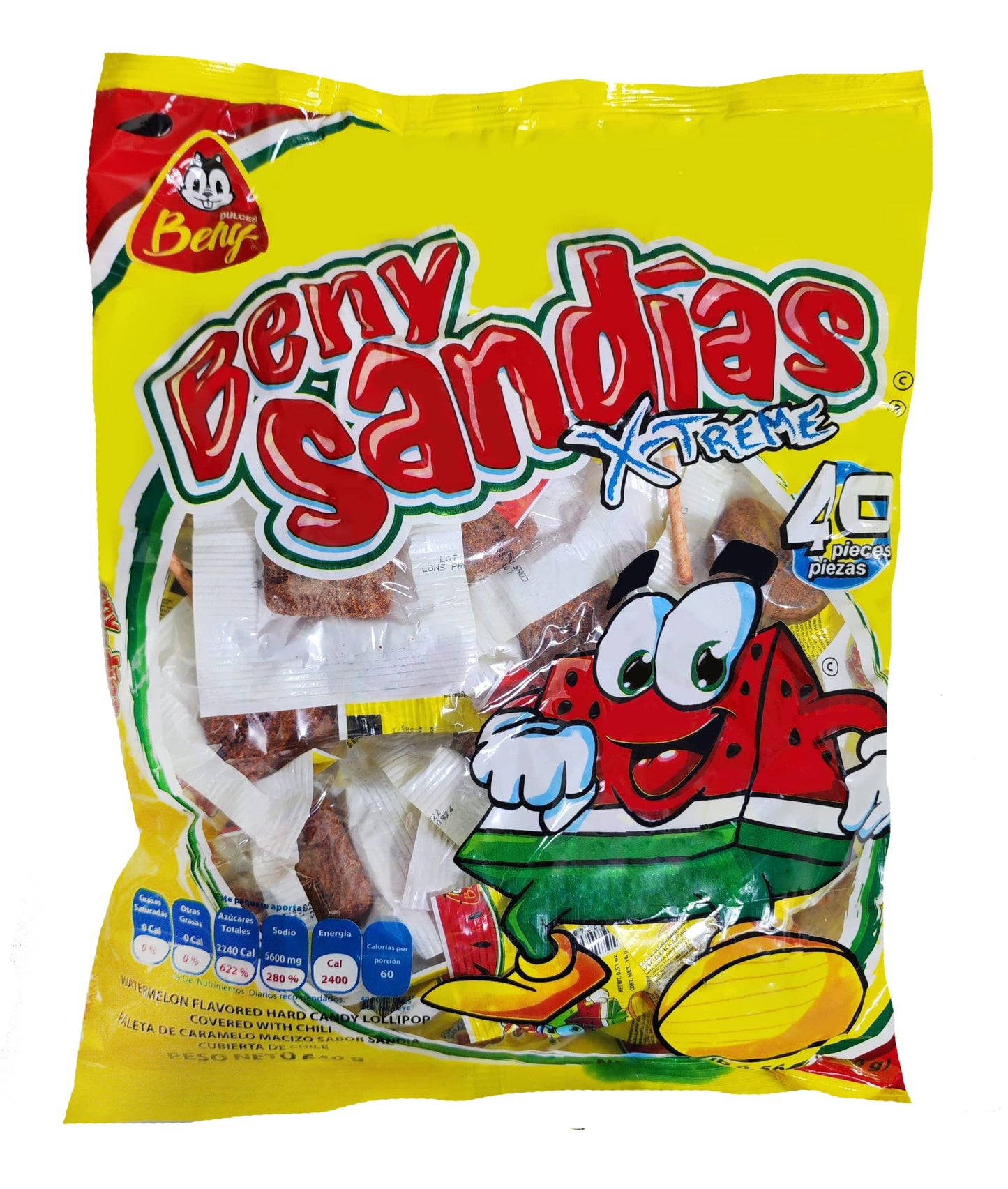 BENY X-Treme Lollipops with Chili Coating 1lb 6.56oz Bags (640g) (Watermelon (Sandia))