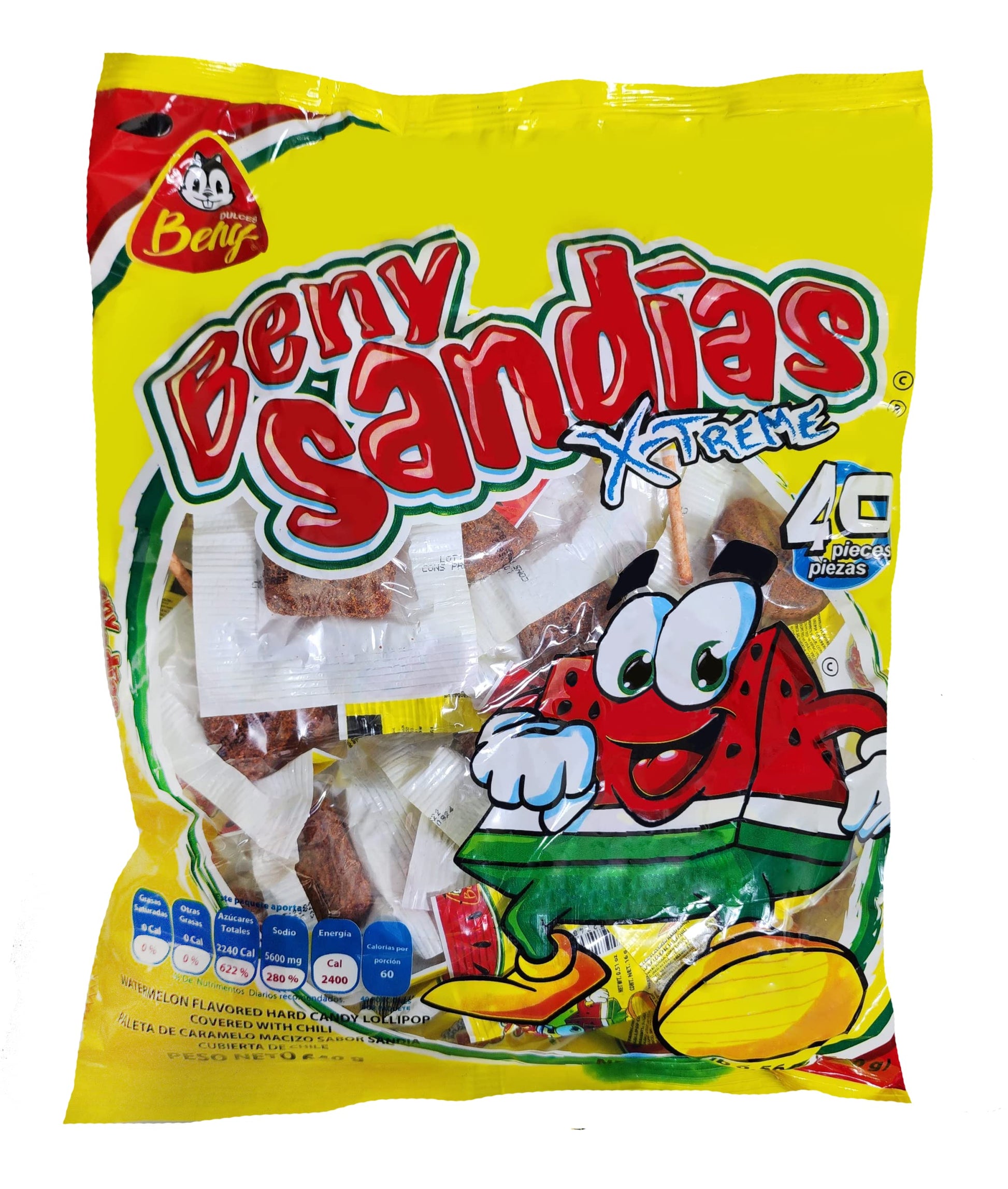 BENY X-Treme Lollipops with Chili Coating 1lb 6.56oz Bags (640g) (Watermelon (Sandia))