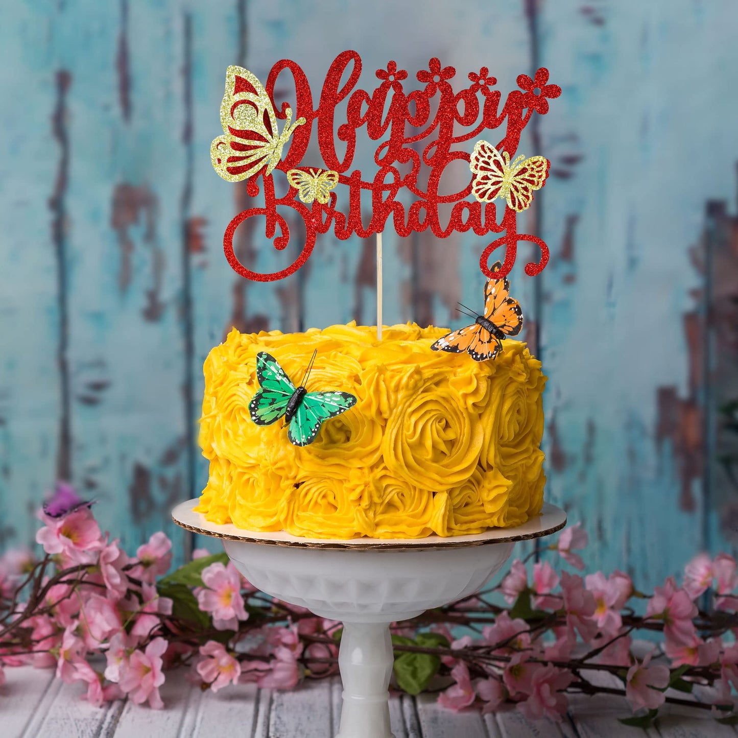 Gyufise 1Pcs Butterfly Cupcake Toppers Glitter Assembled 3D Butterly Happy Birthday Cake Topper Hollow Butterfly Cake Decoration