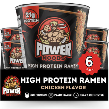 Power Noods High Protein Ramen Noodles - 6 or 12 Pack | Protein Ramen Cups for Lunch or Dinner | Better for You Plant-Based Instant Meal