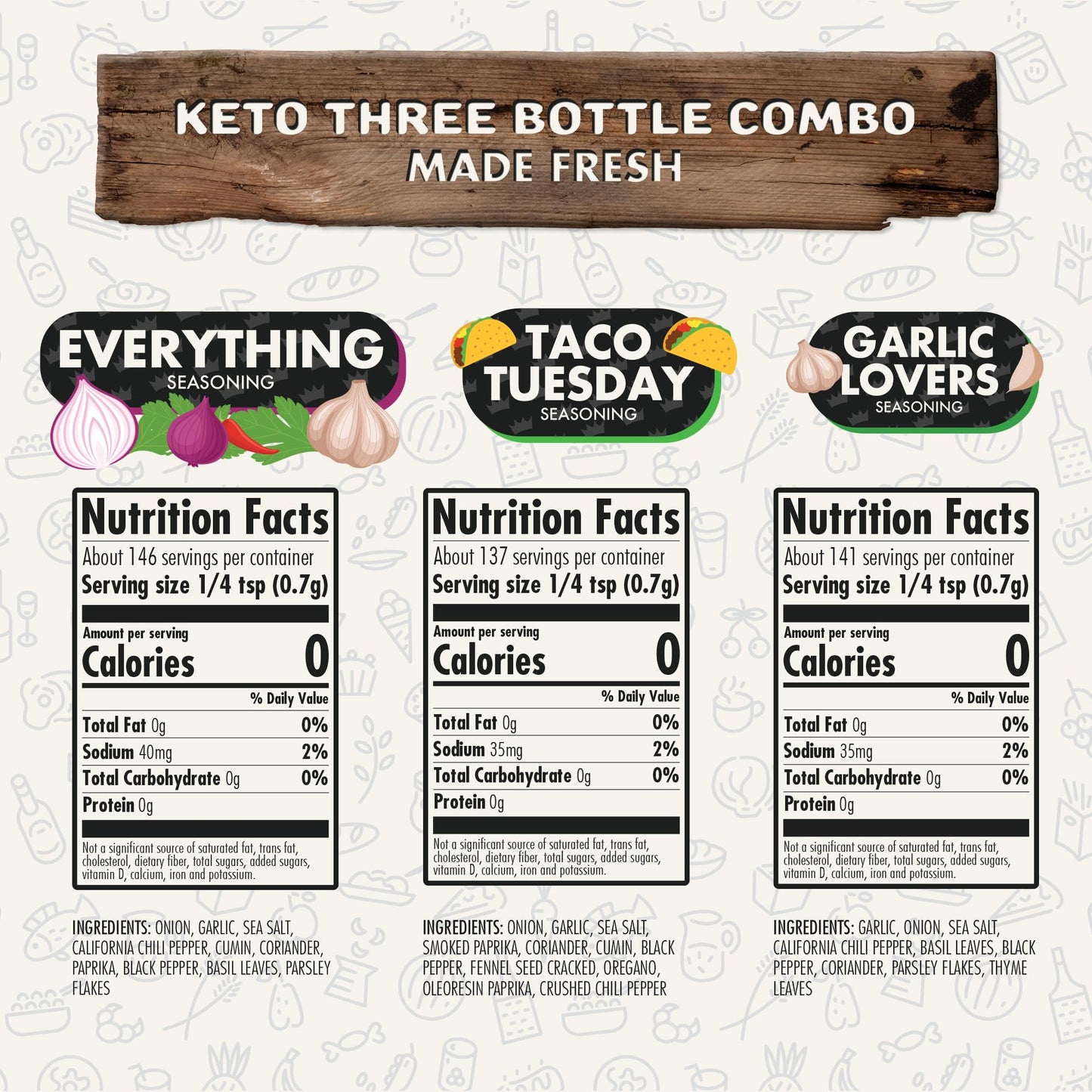 Flavor God Keto Spice Set, Combo Pack of 3 (Everything, Garlic Lovers, Taco Tuesday) Herb, Spice, Vegetable Seasoning Gift, Natu