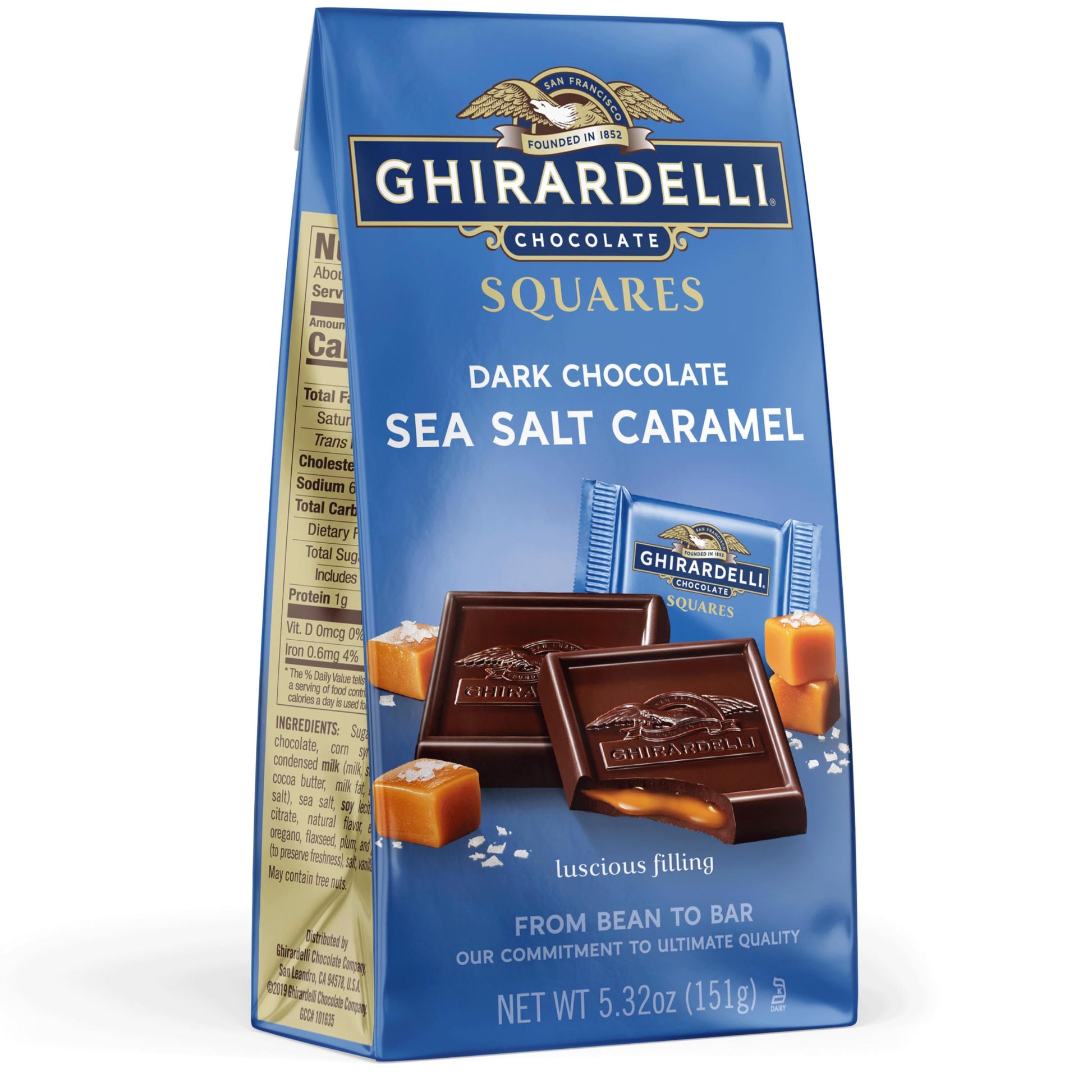 Ghirardelli Dark Chocolate Sea Salt Caramel Squares  5.32 Oz Bag Top-Grade Individually Wrapped Chocolate Candy Rich Dark Chocolate With Caramel & Sea Salt Filling