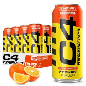 C4 Energy Carbonated Zero Sugar Energy Drink, Pre Workout Drink + Beta Alanine, Orange Slice, 16 Fl Oz (Pack of 12)