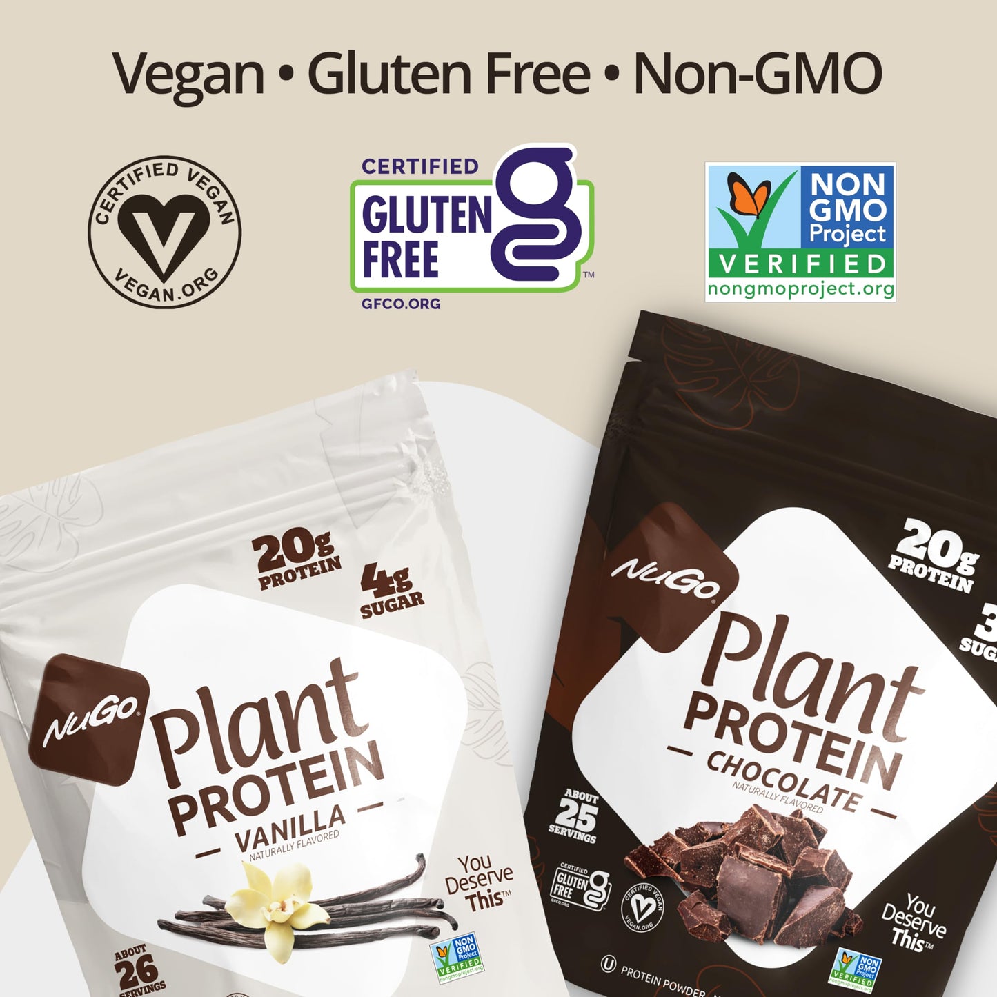 NuGo Plant Protein Powder, Chocolate, 20g Vegan Pea Protein, Low Sugar, 32 Ounce