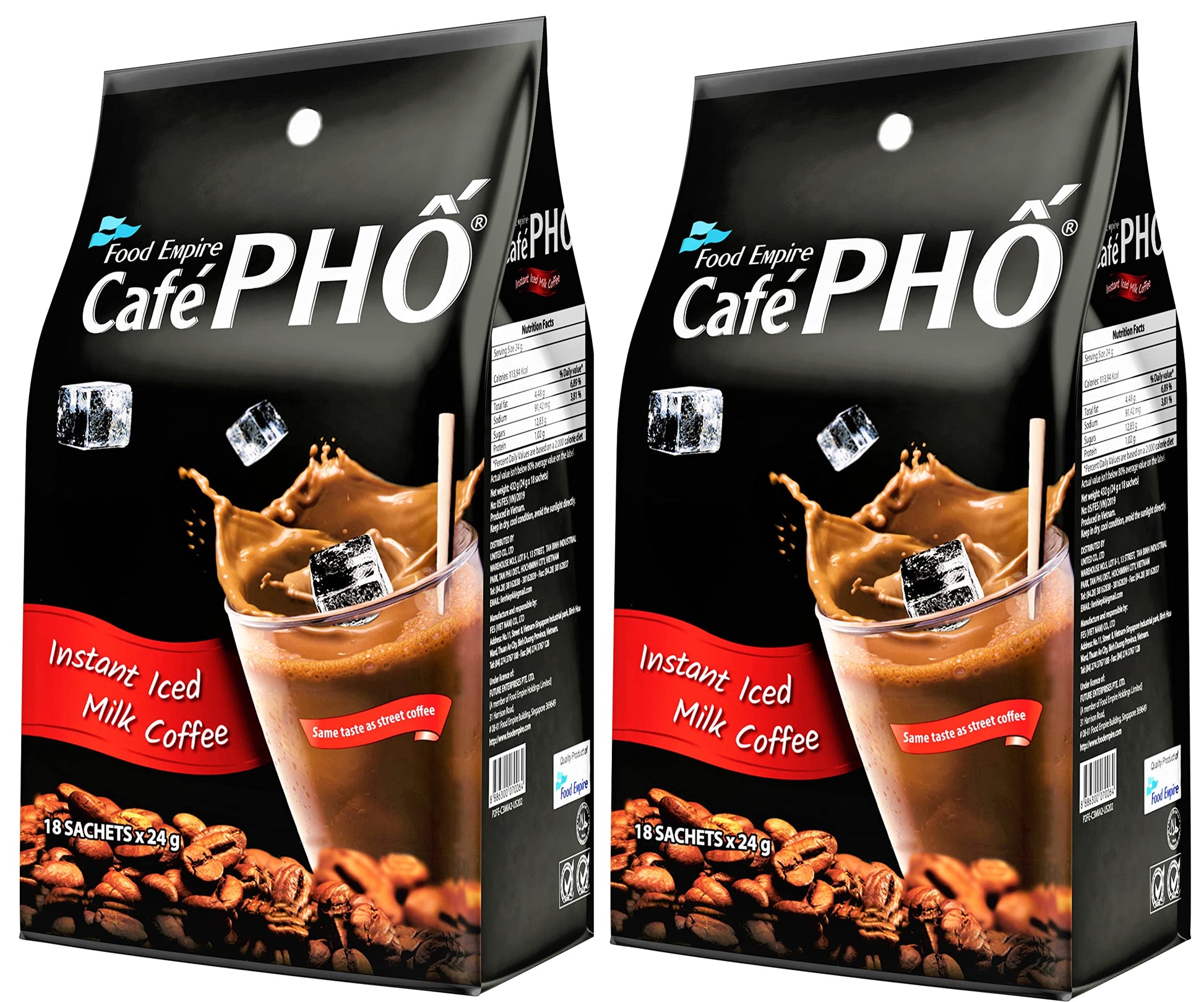 Food Empire Caf   Pho Cafe Pho Vietnamese 3In1 Instant Coffee Mix, Iced Milk Coffee, Sua Da, Single Serve Packets, Bag Of 18 Sac