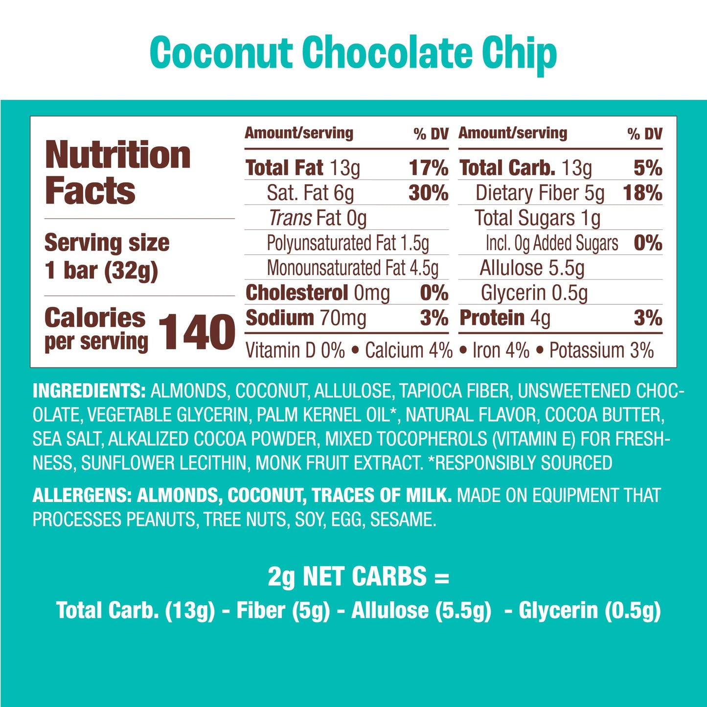 Munk Pack Chewy Almond Bar, Coconut Chocolate Chip, 1g Sugar, 4g Protein, Low Carb, Gluten Free, 24 Count