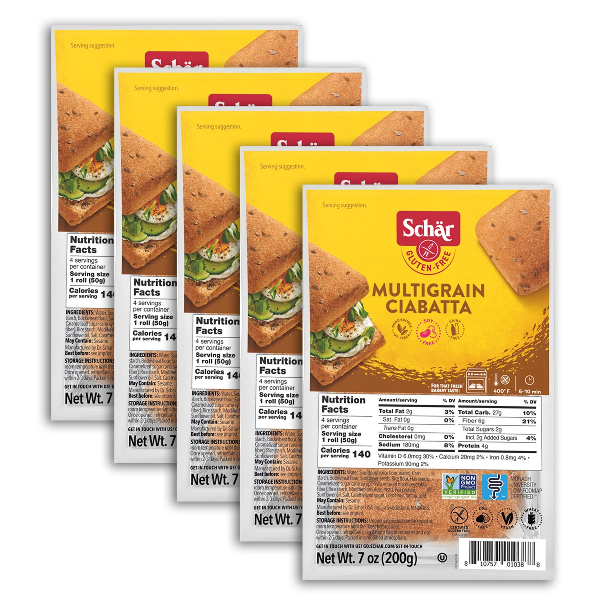 Schar Multigrain Ciabatta 5-Pack - Gluten-Free Artisan Rolls Packed with Seeds - Wheat, Lactose, and GMO-Free - Perfect for Ital