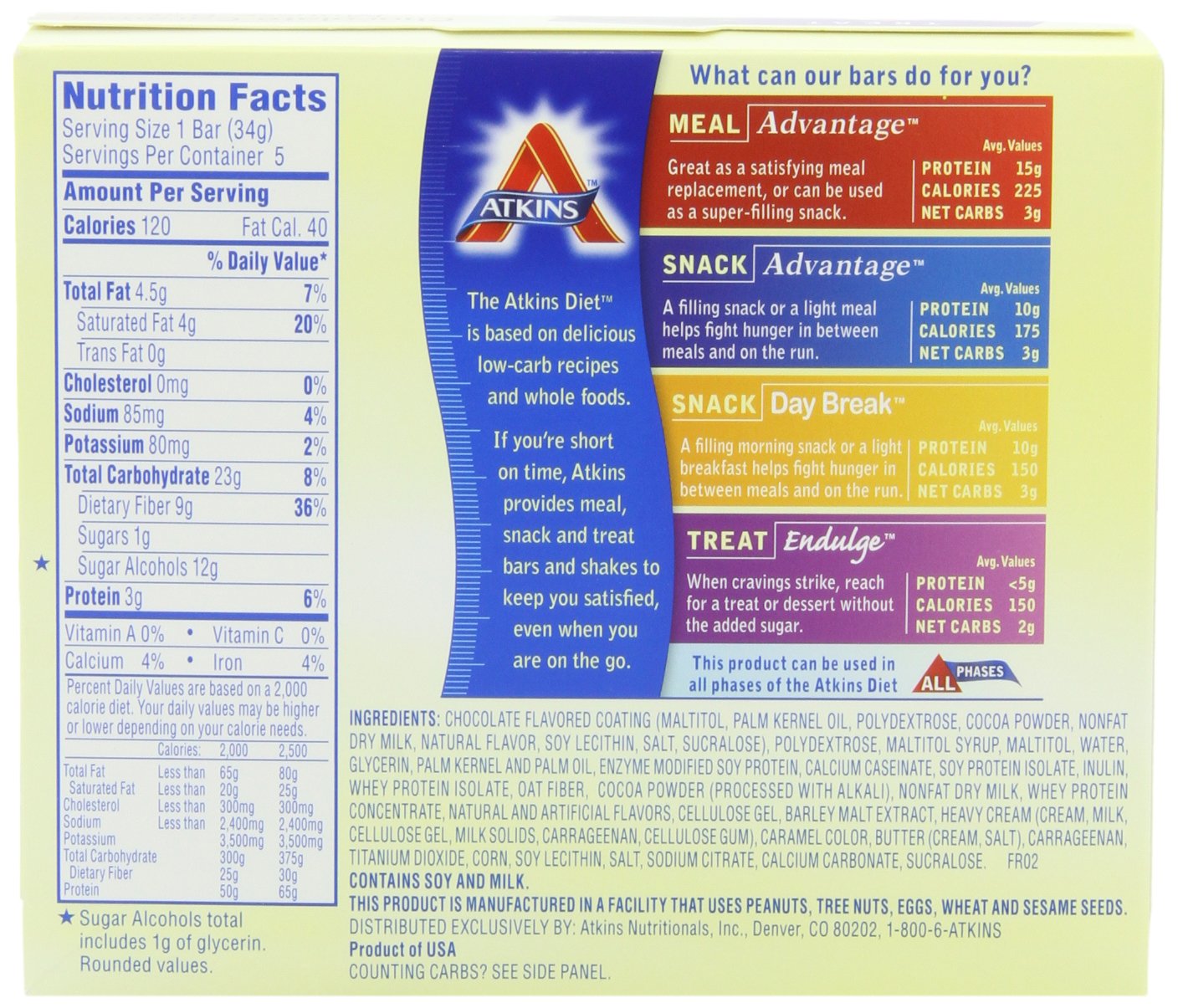 Atkins Endulge Chocolate Caramel Mousse Bar, 5 - 1.2 Oz. Bars (Pack Of 2)