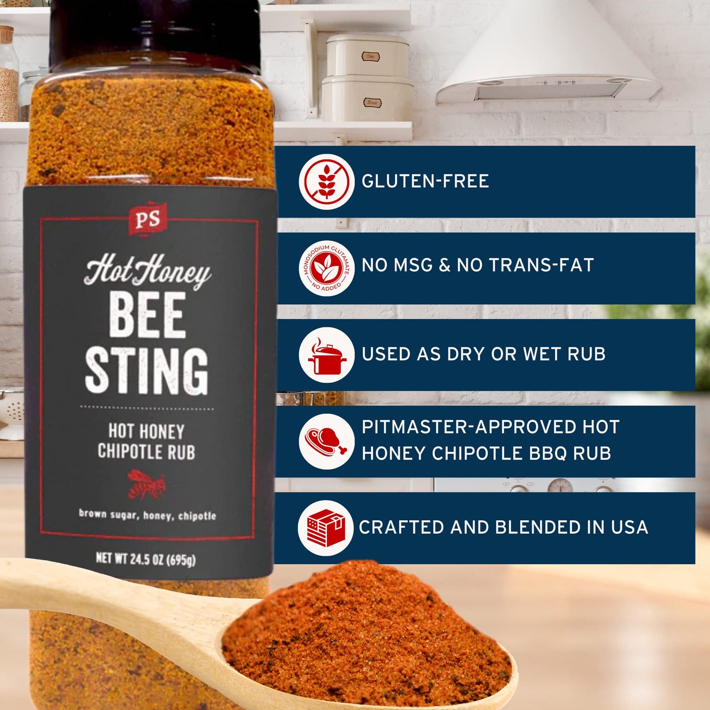 PS Seasoning Bee Sting Hot Honey Chipotle BBQ Rub - Sweet & Spicy Flavor, 24.5oz