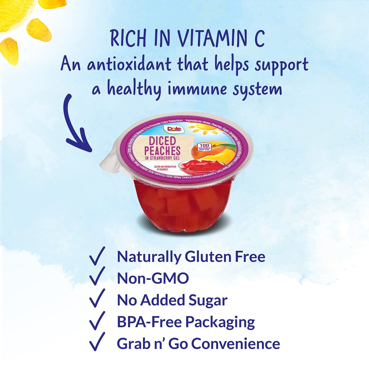 Dole Fruit Bowls Peaches in Strawberry Flavored Gel Snacks, 4.3oz 36 Total Cups, Gluten & Dairy Free, Bulk Lunch Snacks for Kids