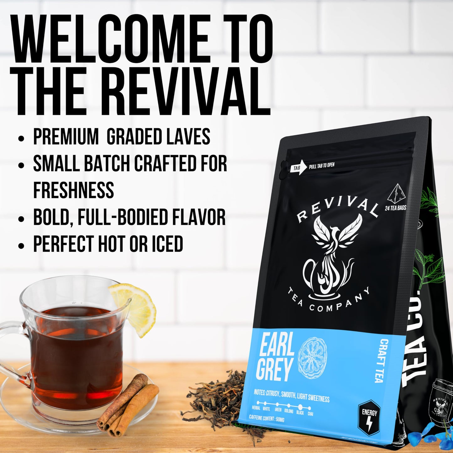 REVIVAL TEA COMPANY Earl Grey Tea - Black Tea Blend with Bergamot - 24 Tea Bags