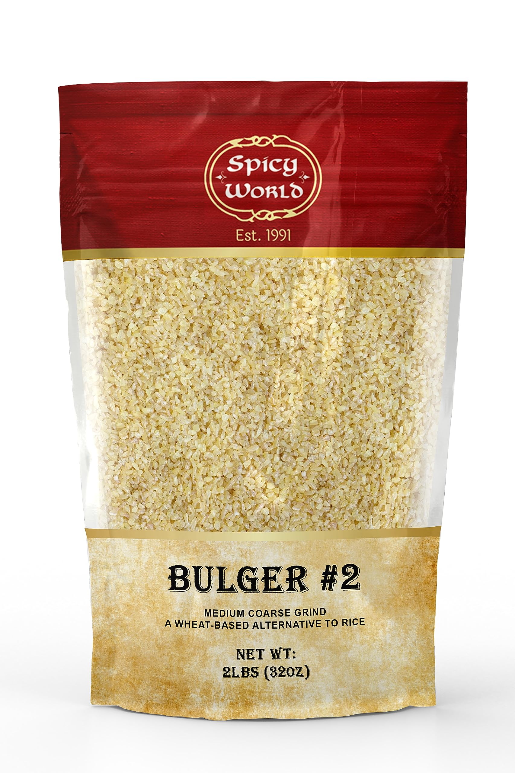 Spicy World Bulgur Cracked Wheat Medium Coarse #2, 2 Lb Bag (32Oz) | Excellent Usa Grown Bulgar Wheat For Tabouleh | 100% Natural & Pure | Great For Vegan Recipes