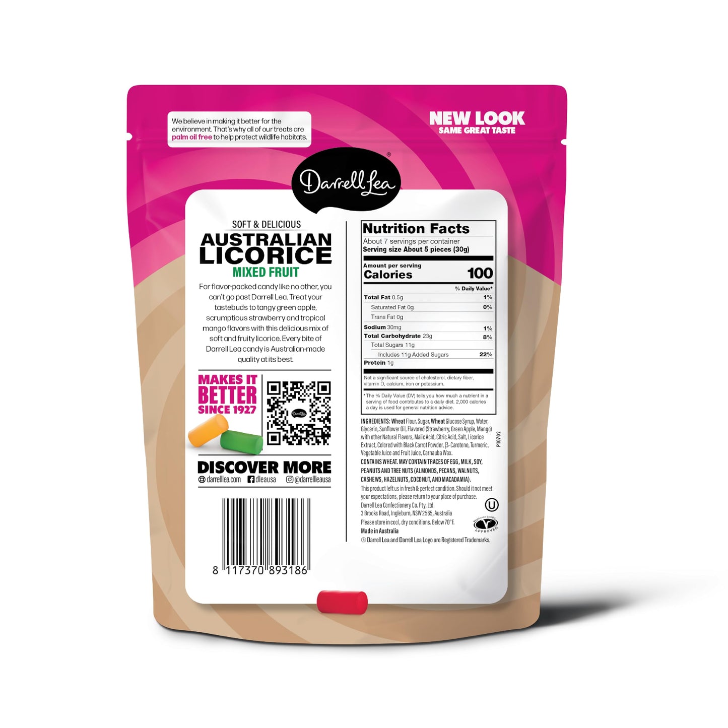 Darrell Lea Soft Australian Licorice, Non-GMO, No Palm Oil, Plant Based, No High Fructose Corn Syrup, Soft & Chewy Licorice Cand