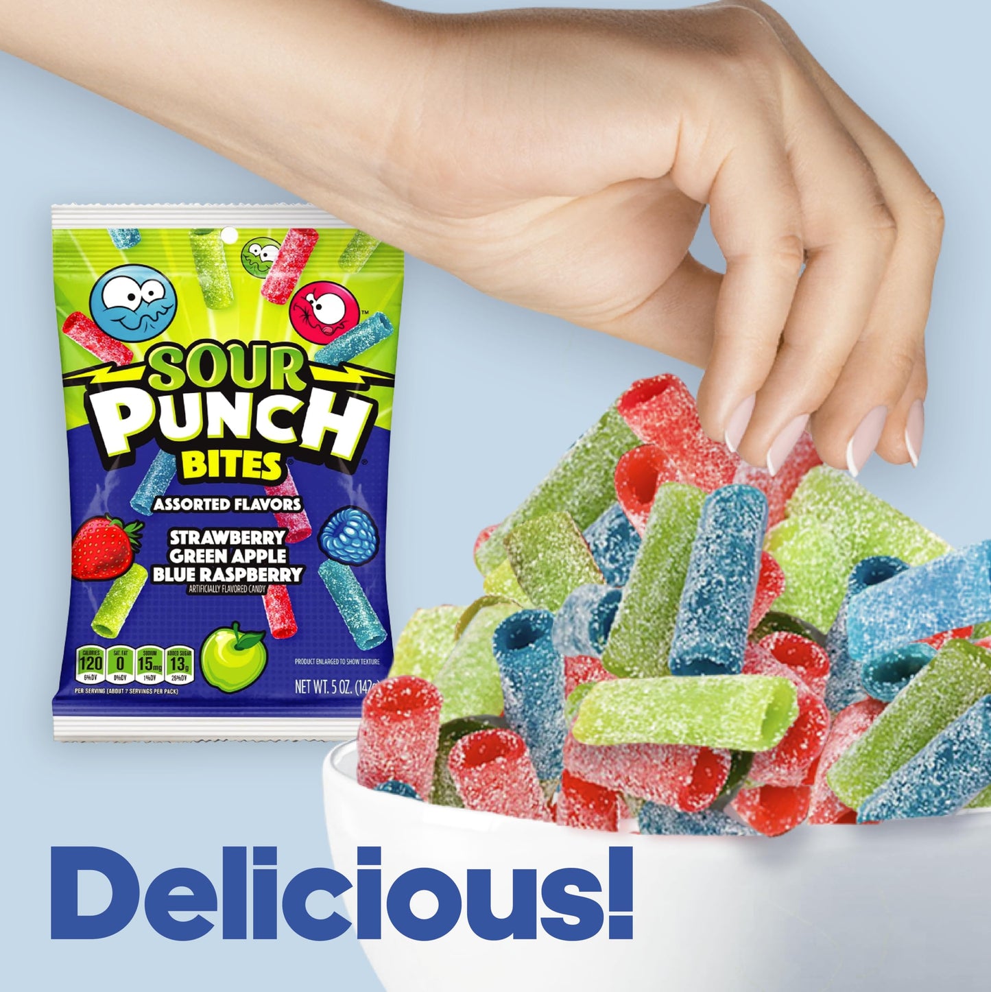 Sour Punch Assorted Candy, 5 Oz - Chewy, Mouthwatering Raspberry-Flavored Sour Candy - Fat-Free, Low Sodium Treat For Kids & Adu