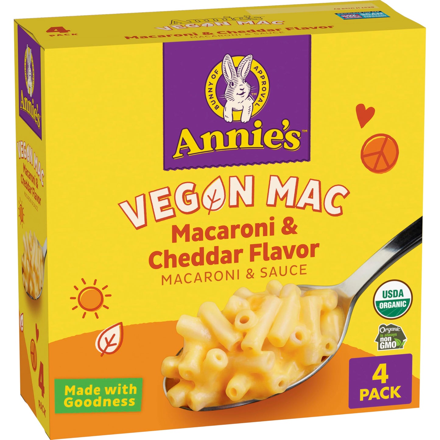 Annies Vegan Mac And Cheddar Flavor Sauce, Vegan Macaroni And Cheese Made With Organic Pasta, 4 Ct, 24 Oz