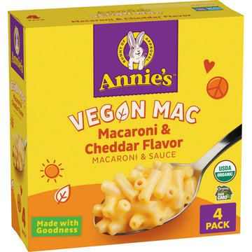 Annies Vegan Mac And Cheddar Flavor Sauce, Vegan Macaroni And Cheese Made With Organic Pasta, 4 Ct, 24 Oz