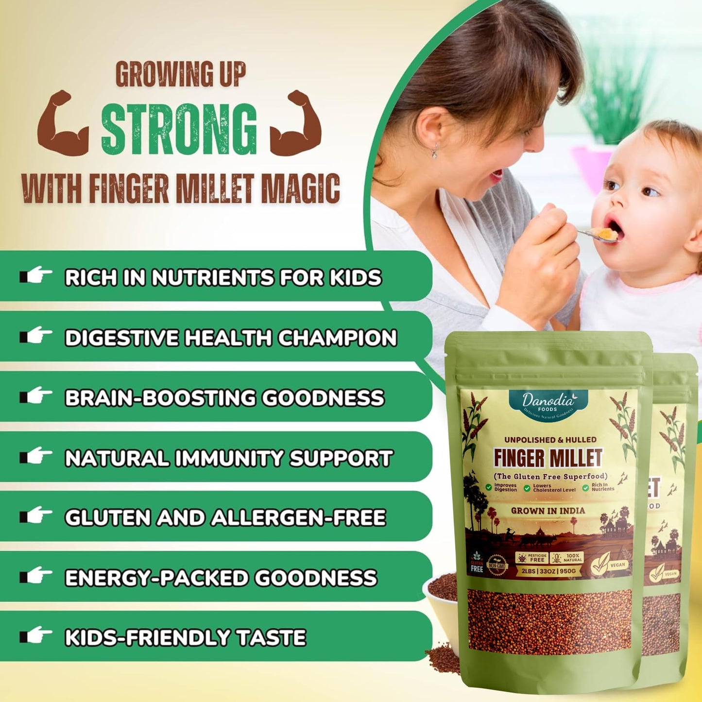Danodia Foods Whole Grain Finger Millet (Ragi) - 2lbs (950g) | Organic, Hulled, Unpolished, Gluten-Free, Natural Superfood | Hig