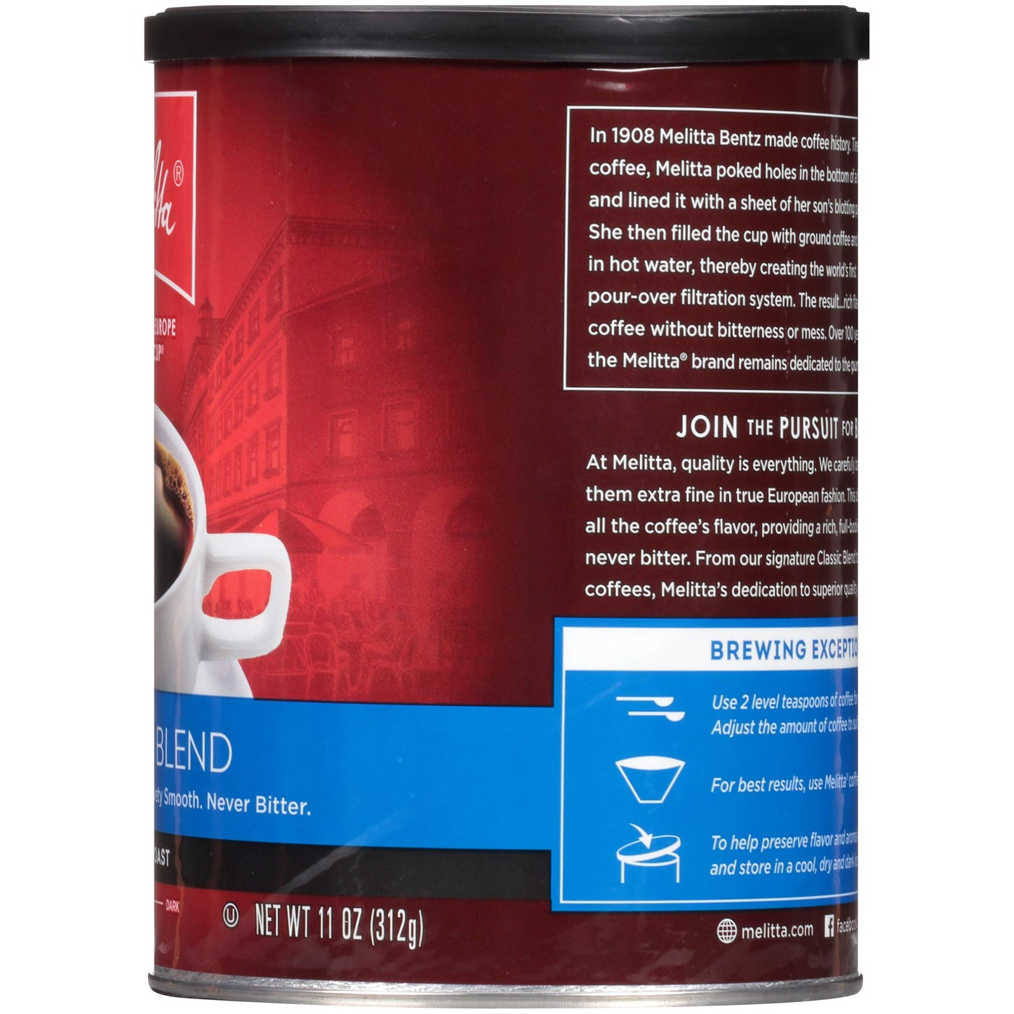 Melitta Classic Blend Coffee, Medium Roast, Extra Fine Grind, 11 Ounce Can, Pack of 6