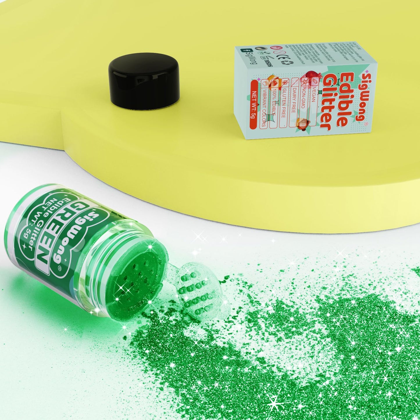 Green Edible Glitter - 5G Food Grade Cake Decorating Shimmering Glitter, Edible Sprinkle Luster Dust For Drinks, Chocolates, Fon