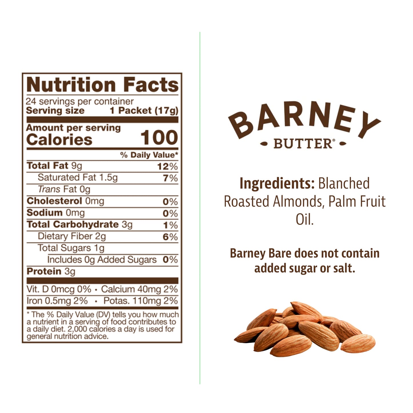 Barney Butter Almond Butter Snack Packs, No Added Sugar, 0.6 Ounce (Pack of 24), Bare Smooth, Non-GMO, Gluten Free, Vegan