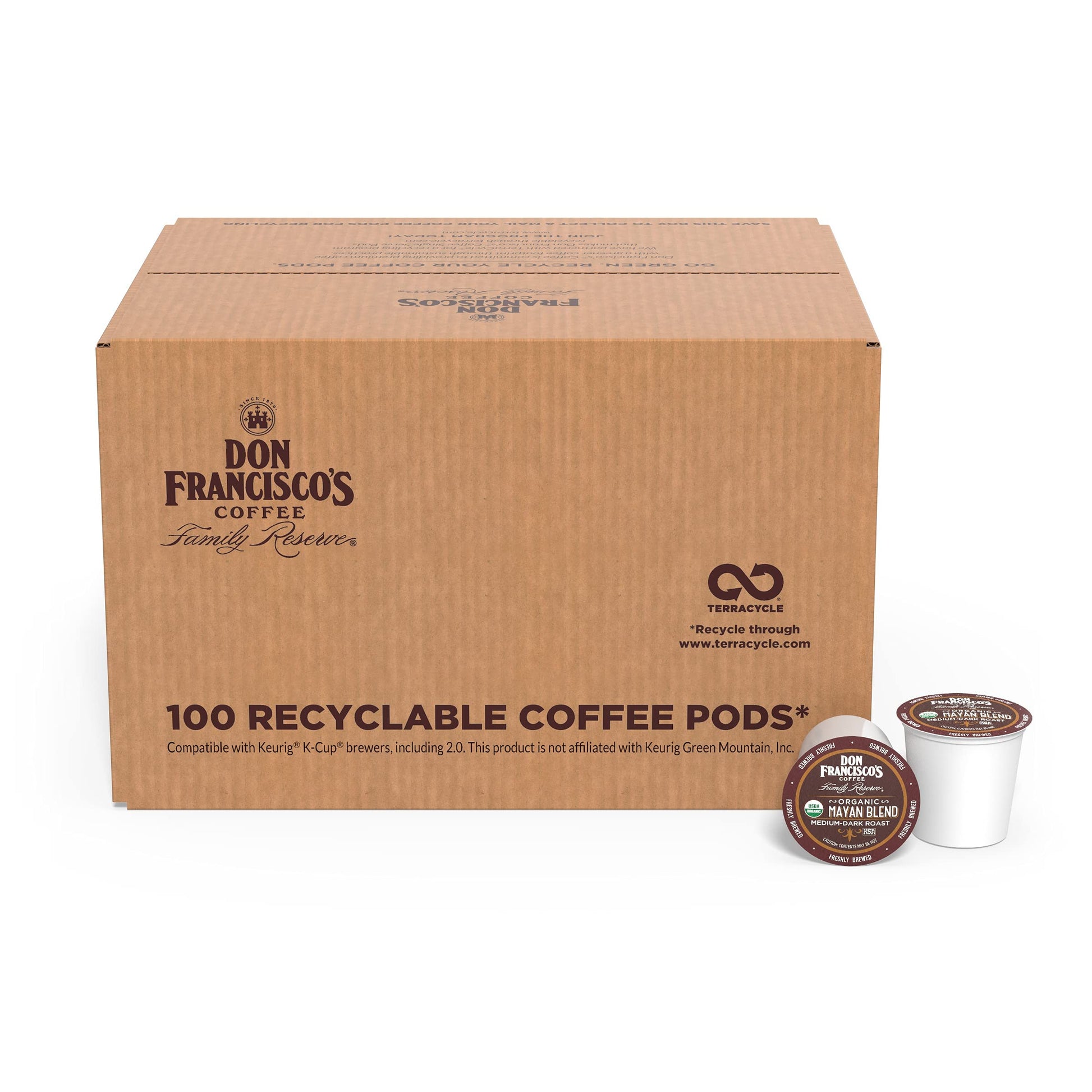 Don Francisco'S Organic Mayan Blend Medium-Dark Roast Coffee Pods - 100 Count - Recyclable Single-Serve Coffee Pods, Compatible