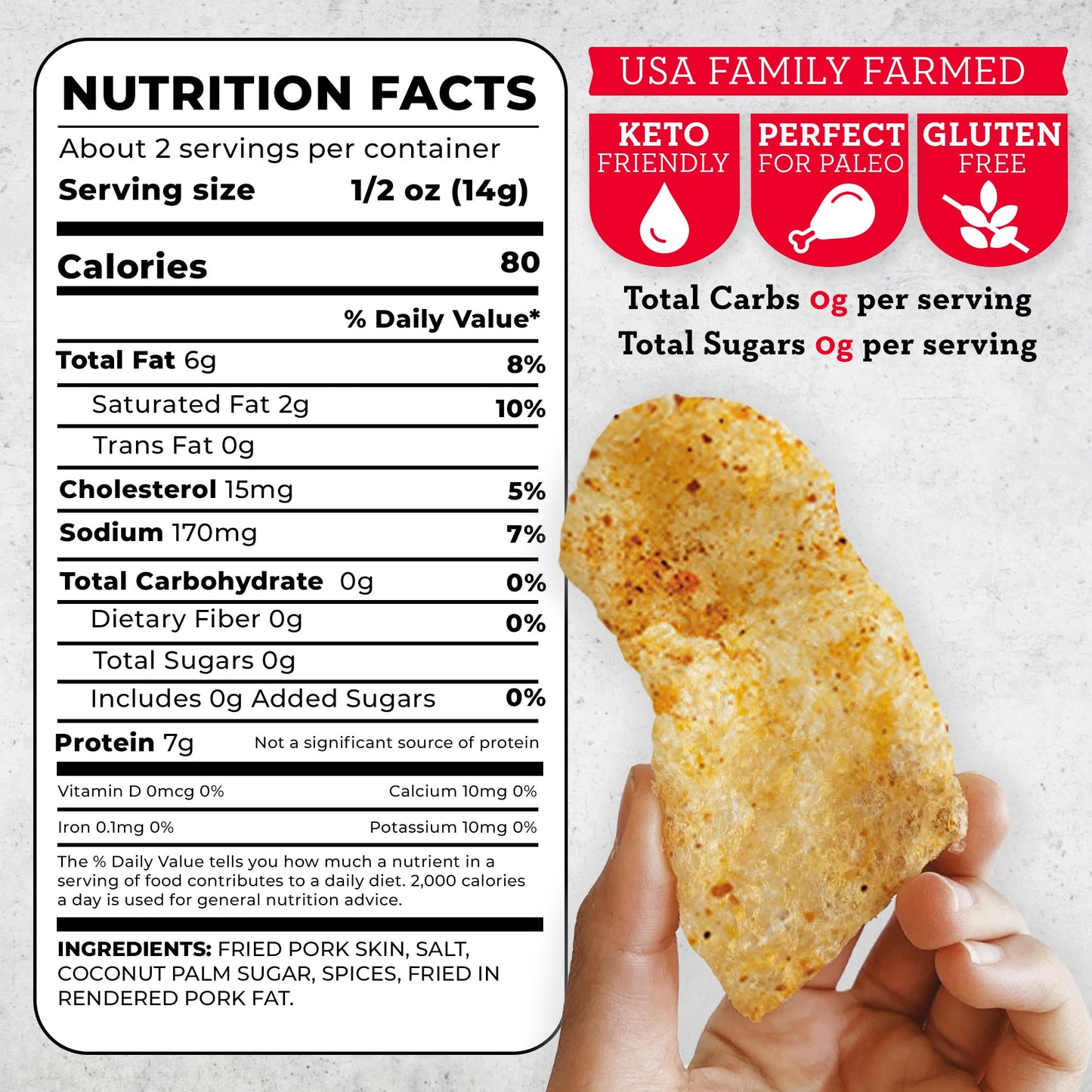 4504 Chicharrones Fried Pork Rinds - Flavored Pork Skins - Low Carb, Gluten-Free, Protein Snack (Classic Chili & Salt)