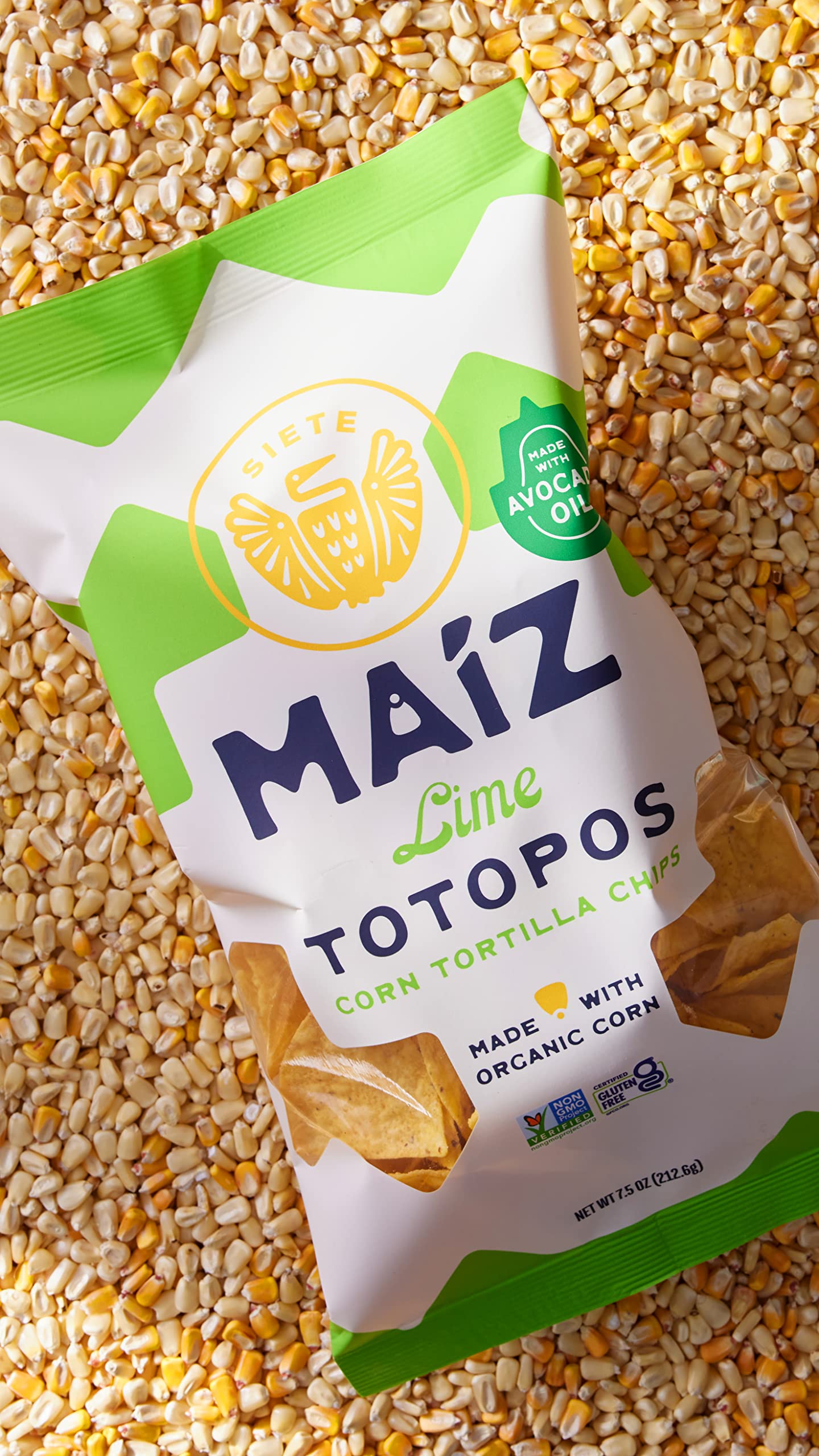 Siete Maiz Totopos Corn Tortilla Chips | Lime | Gluten Free | Vegan Snacks | Non Gmo & Organic Corn Chip | Made With Avocado Oil