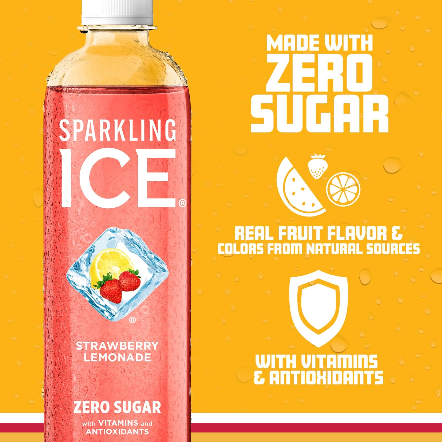 Sparkling Ice Strawberry Lemonade Sparkling Water, Zero Sugar, 17 Fl Oz Bottles, Pack of 12