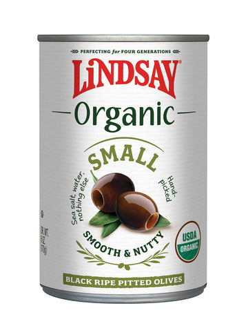 Lindsay Organic Small Black Ripe Pitted Olives, Pack Of 12, 6Oz Cans