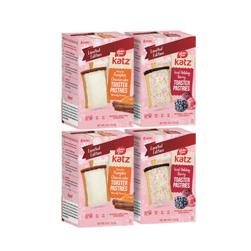 Katz Gluten Free Holiday Toaster Pastries Variety Pack  Iced Holiday Berry and Pumpkin Cheesecake. Free of Dairy  Peanuts  Tree Nuts  and Sesame  Kosher  No Artificial Color. (4Pk)
