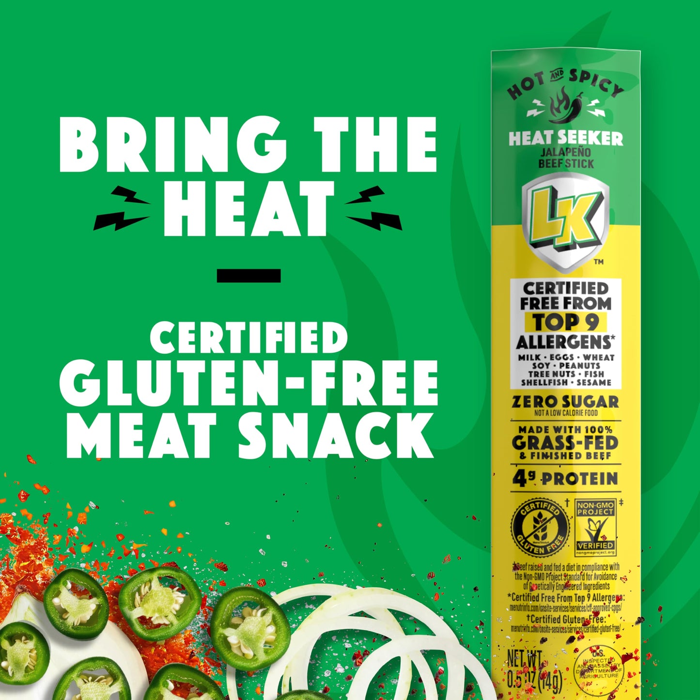 Lorissas Kitchen Beef Jerky Mini Sticks  enhanced Grass Fed & Finished  Original Jalapeo Flavor - 4g Protein  Stocking Stuffers  Free from Top 9 Allergens  Non-GMO  Gluten-Free  0.5 Oz (24 Count)