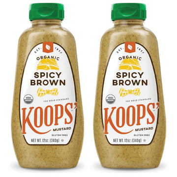 KOOPS Organic Spicy Brown Mustard, Gluten-Free, USDA Certified Organic, 12 Oz, Pack of 2