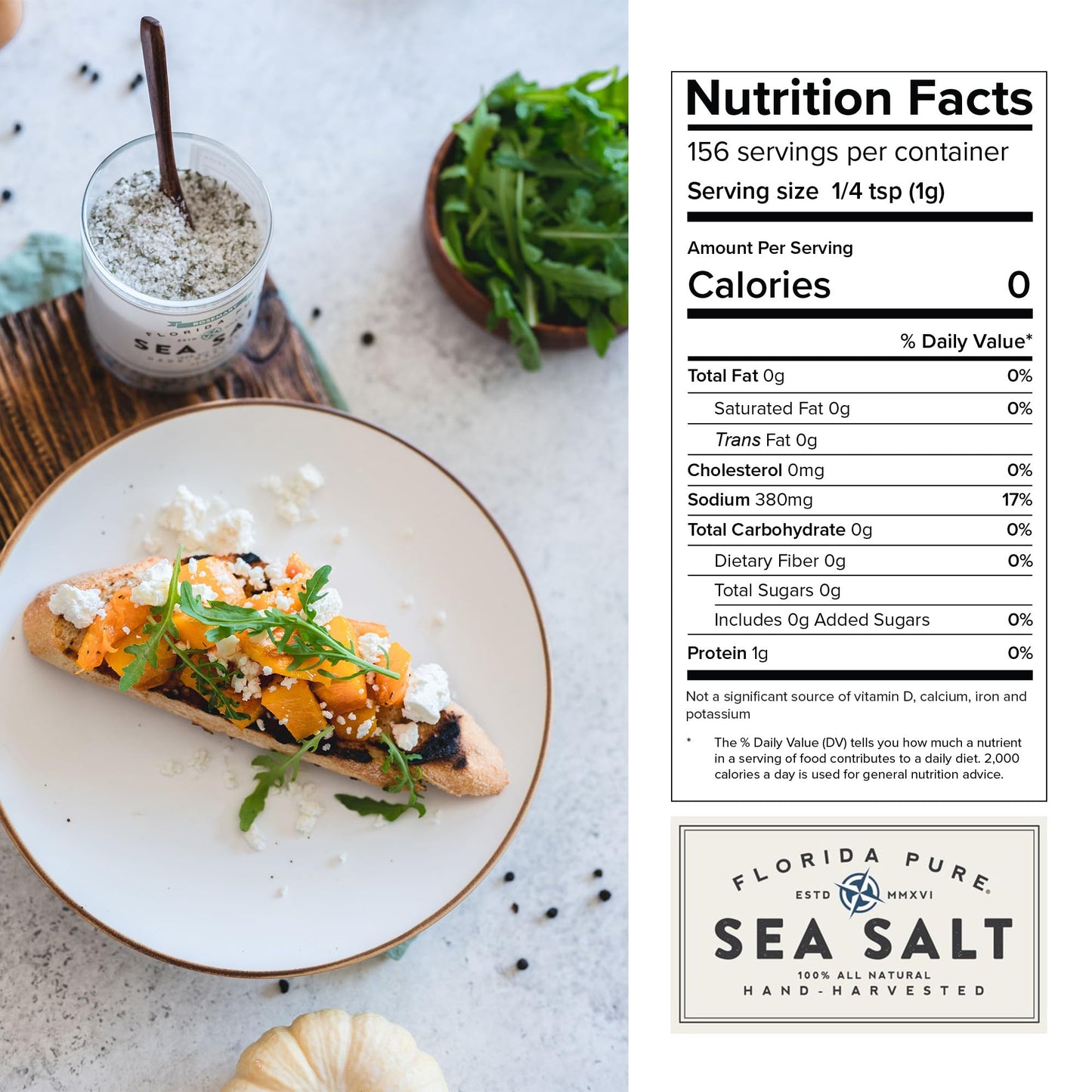 FLORIDA PURE Rosemary Sea Salt - 80+ Mineral Sea Salt, Natural, Unrefined, Non Iodized - for Baking, Cooking, Seasoning & Enhanc