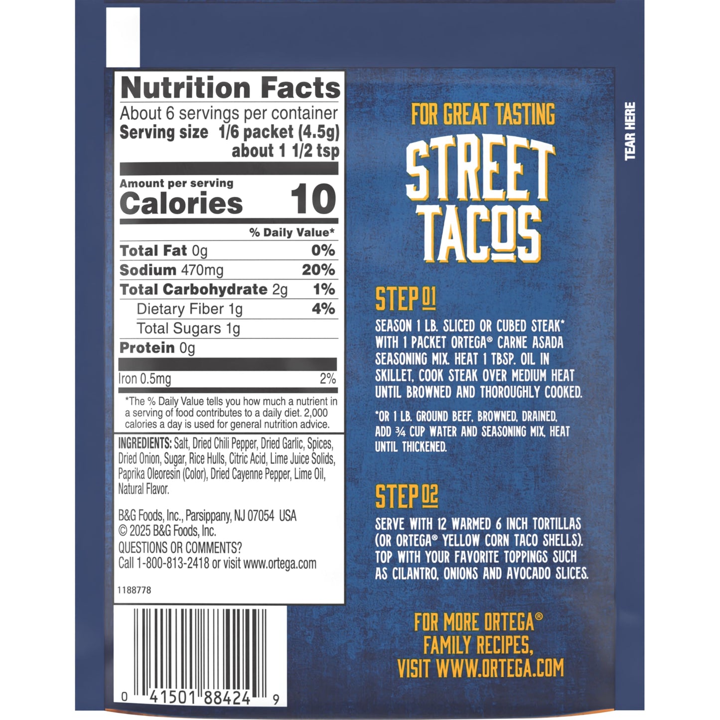 Ortega Carne Asada Street Taco Seasoning Mix, 1 Ounce (Pack of 12)