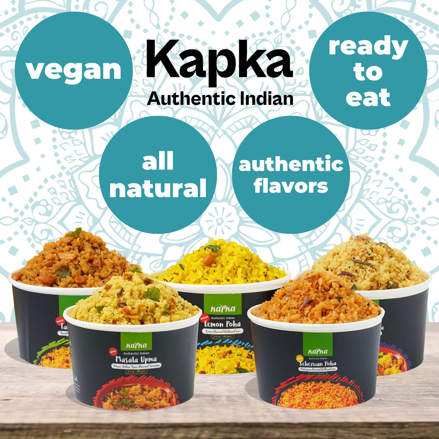 KAPKA Assorted Variety Indian Meals - Vegan Ready to Eat - Microwaveable - 3.5oz Each - 5 Pack