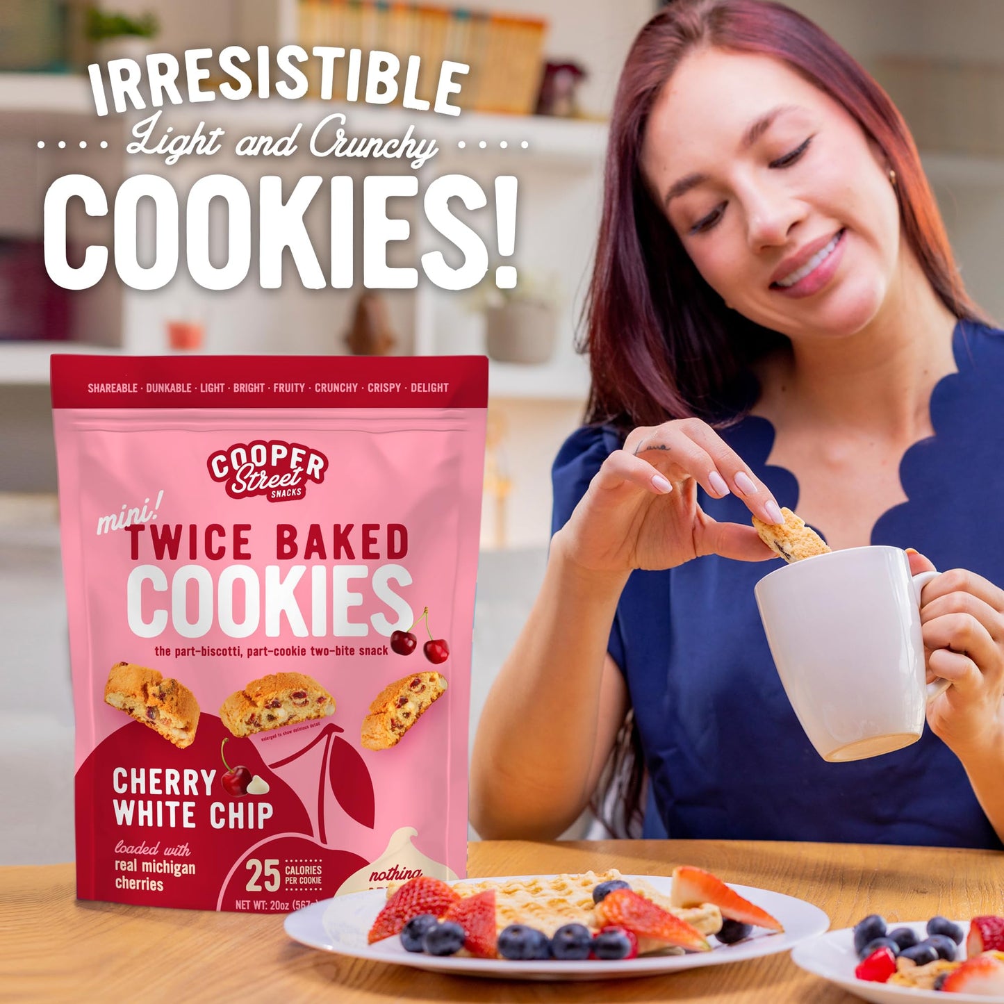 COOPER STREET Biscotti Cookies - Twice-Baked Cherry White Chip, 16 oz Pack of 2, Dairy, Peanut & Soy Free