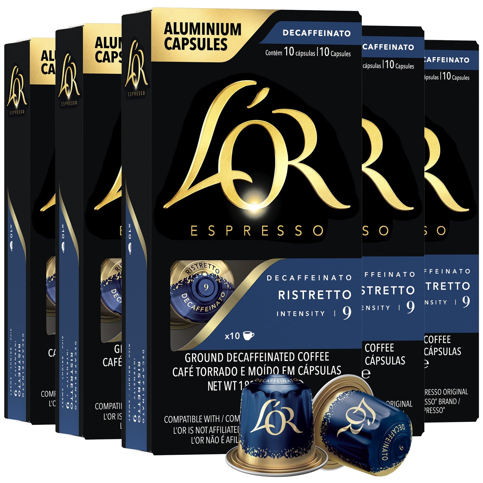 LOR DECAF Espresso Capsules  50 Count DECAF Ristretto  Single-Serve Aluminum Coffee Capsules Compatible with the LOR BARISTA System & *Nespresso Original Machines