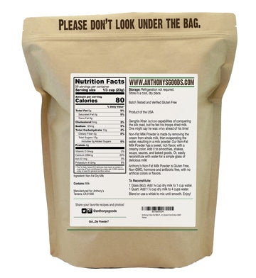 Anthony'S Non Fat Milk Powder, 2 Lb, Instant, Gluten Free & Non Gmo