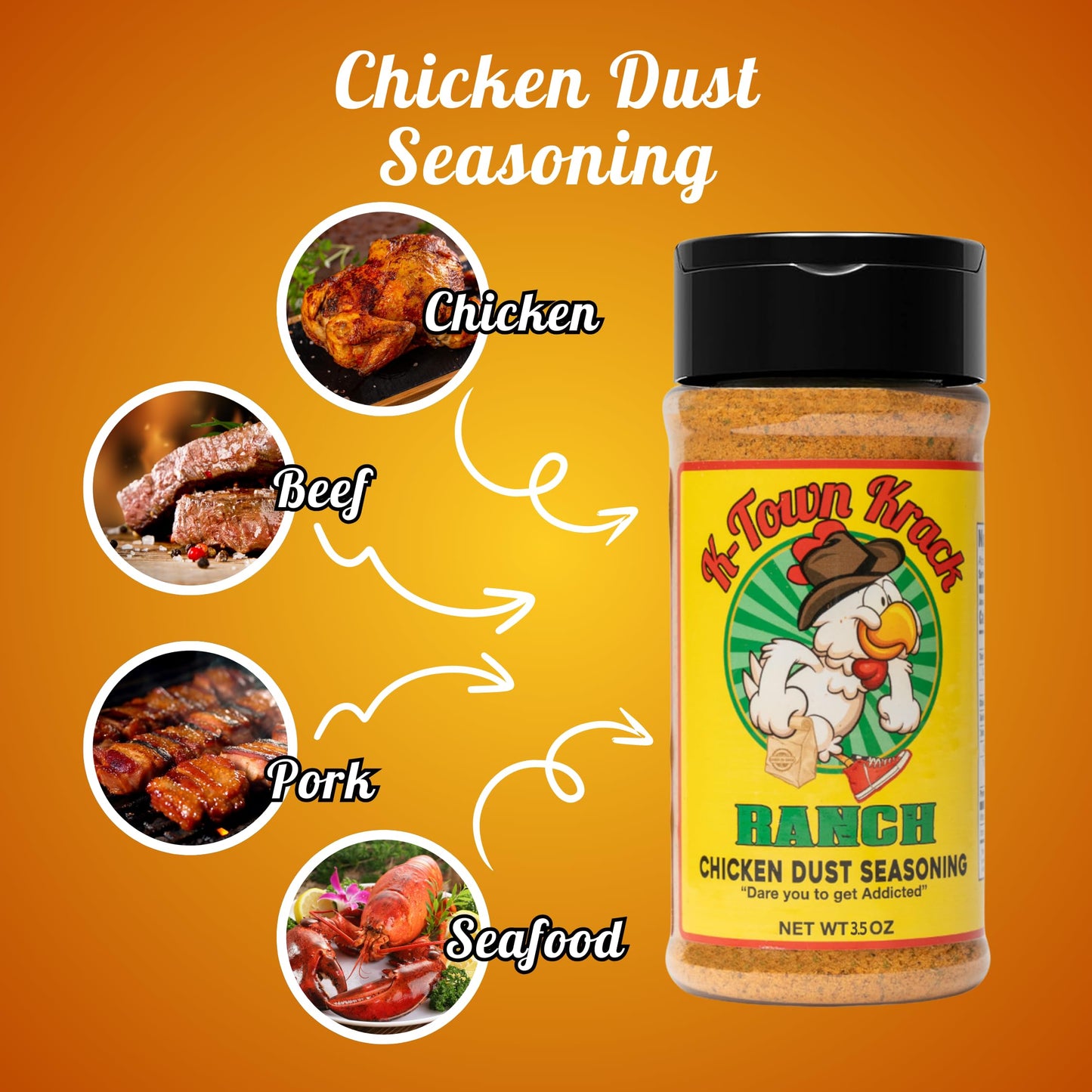 K-Town Krack BBQ Rub - Chicken Dust Seasoning for Wings, Beef, Pork, Fish - 3.5oz