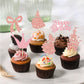 Gyufise Princess Cupcake Toppers, 24Pcs Glitter Castle & Bowknot Decorations, Rose Gold, 2.4x3.9 inches, for Birthday & Baby Shower Parties