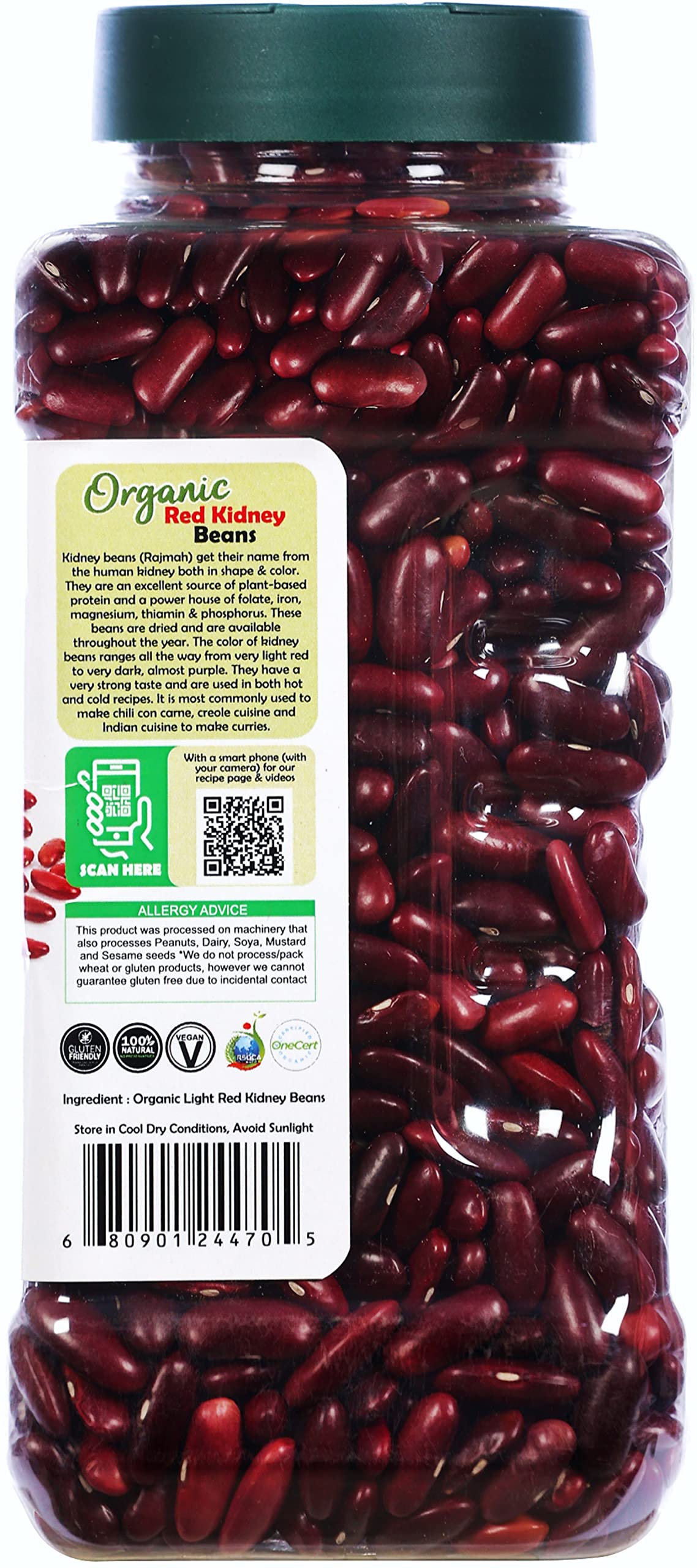 Rani Organic Red Kidney Beans (Rajmah Beans) Light 28Oz (1.7Lbs) 800G Pet Jar ~ All Natural | Vegan | Gluten Friendly | Non-Gmo
