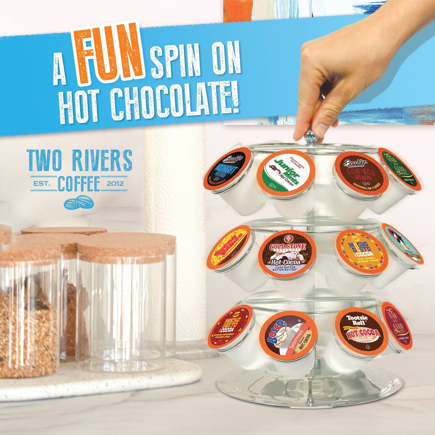 Two Rivers Coffee Hot Chocolate Pods Variety Sampler Pack Compatible with 2.0 Keurig malt-inspired, 40 Count