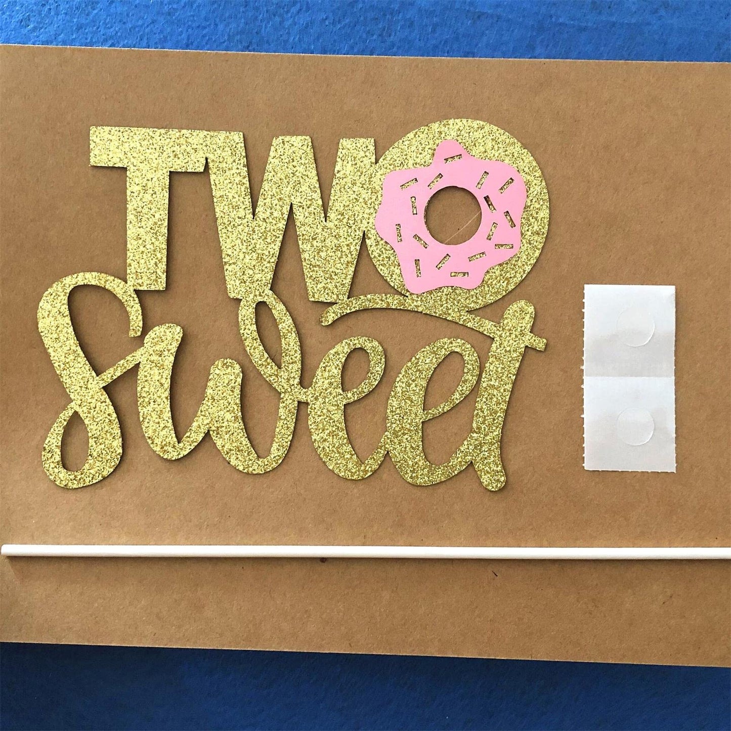 Double Sided Glitter Two Sweet Cake Topper With Donut, Cake Topper For 2Th Second Birthday Party Supplies