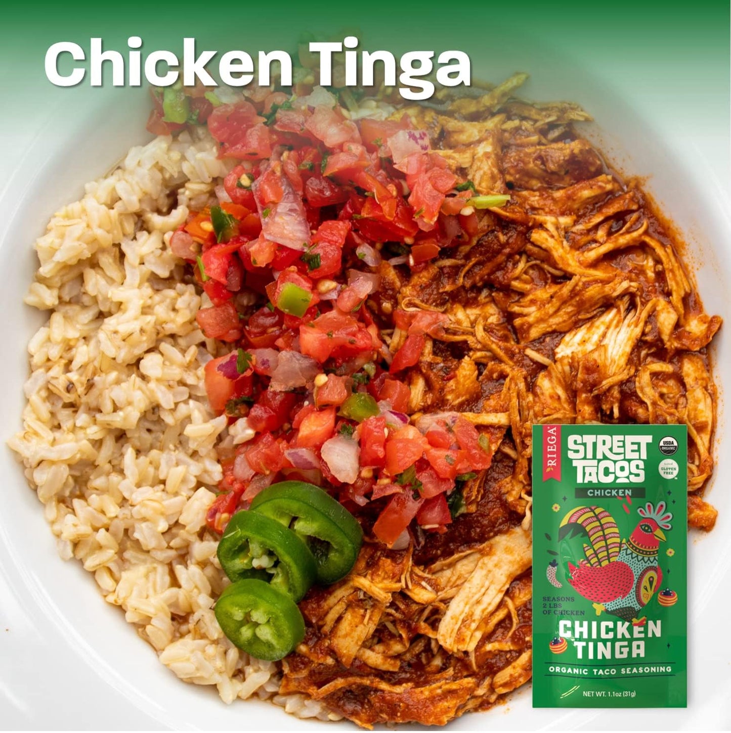 Riega Organic Chicken Tinga Street Taco Seasoning, Perfect Mix For Authentic Slow Cooker Shredded Chicken Taco 1.1 Ounce (Pack Of 8)