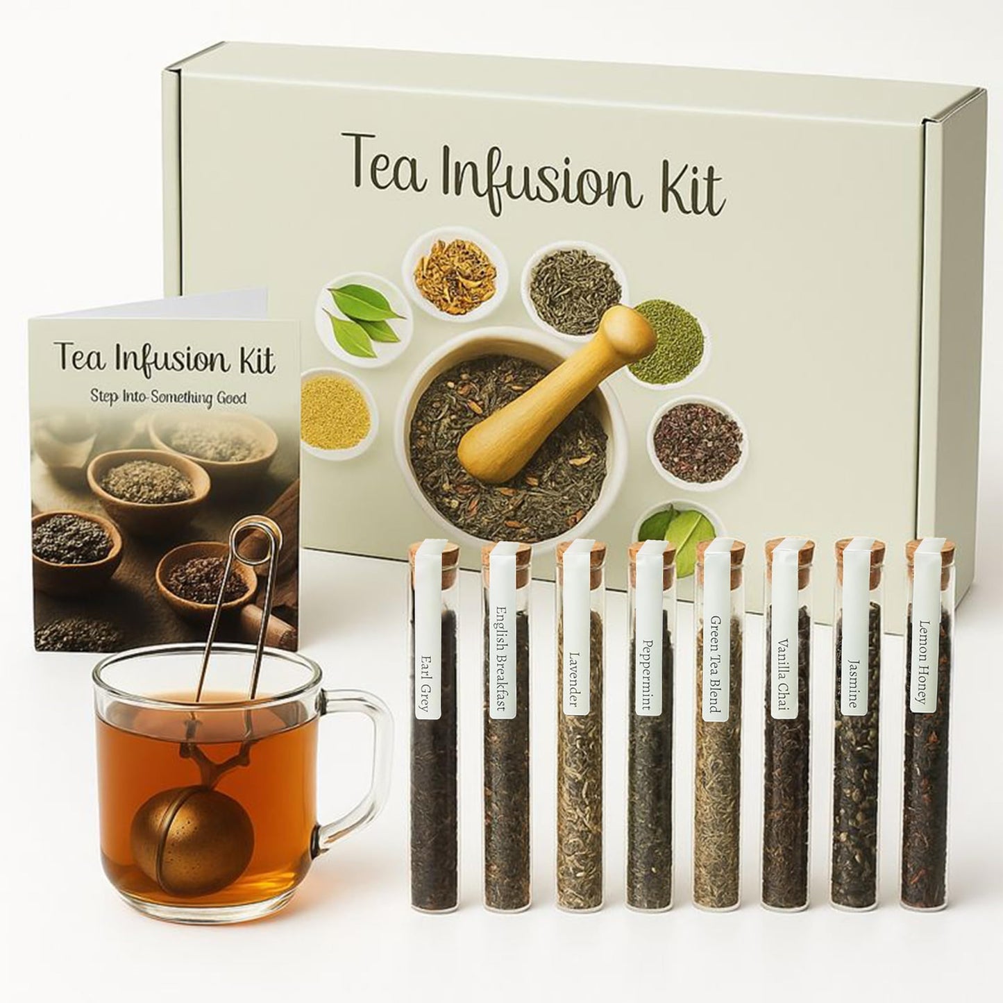 Loose Leaf Tea Sampler Gift Set Box – 8 Unique Flavors With Stainless Steel Infuser | Vanilla Chai, Jasmine, Lemon Honey & More | Tea Gift Set For Women And Men - Set Of 9