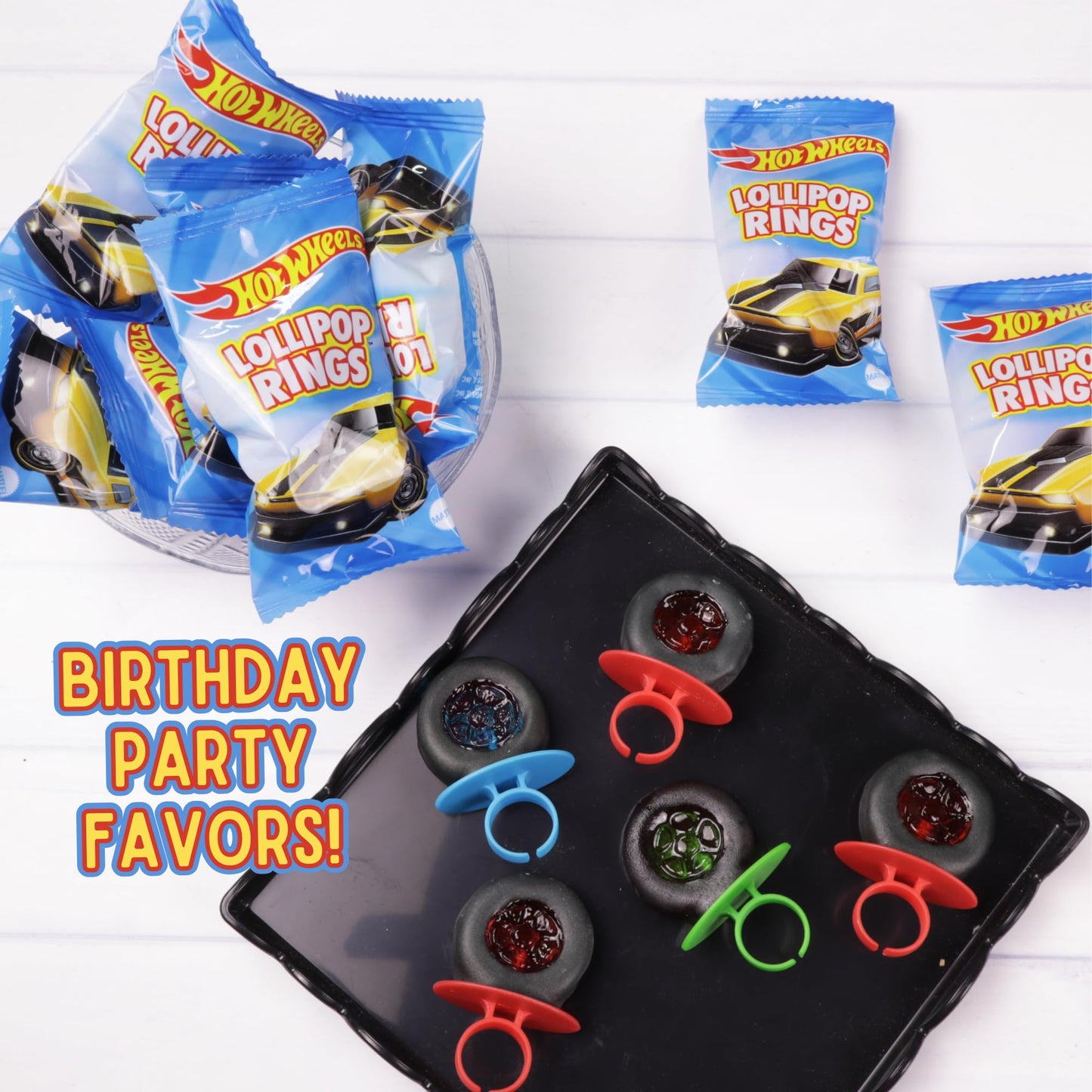 Limited Edition Hot Wheels Individually Wrapped Lollipop Rings  Party Favor Candy  Car Decorated Suckers  Assorted Fruit Flavors  18 Pieces