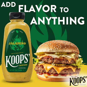 Koops  Jalapeno Mustard - Spicy Gourmet Mustard, Gluten-Free, Kosher, Made in USA, From Quality Mustard Seeds, Hot Mustard Sauc