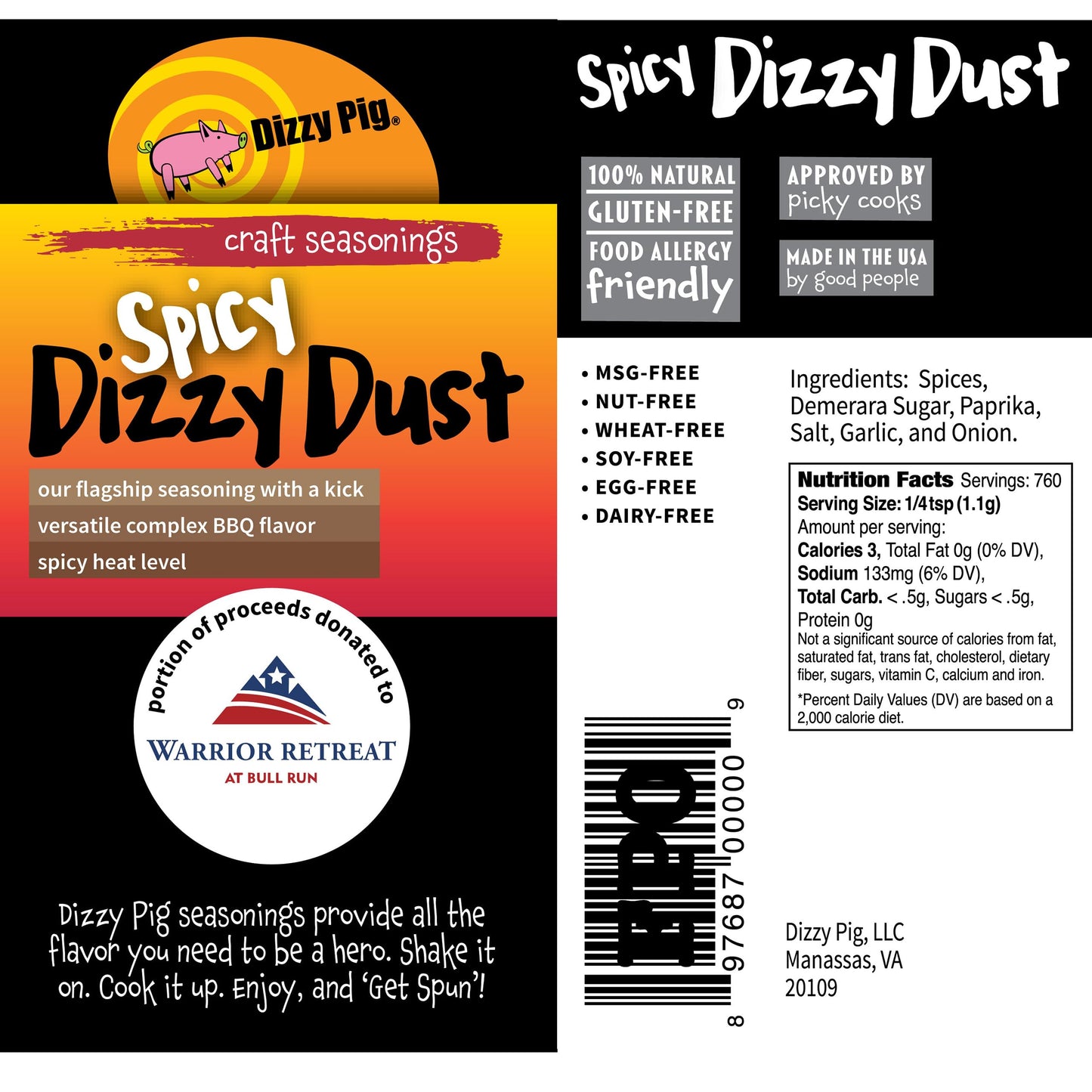 Dizzy Pig Spicy Dizzy Dust All-Purpose Barbecue Seasoning Rub (Quart Shaker) - Hand Made In The Usa - Seasons Around 120Lbs Of Food - Msg Free, Gluten Free