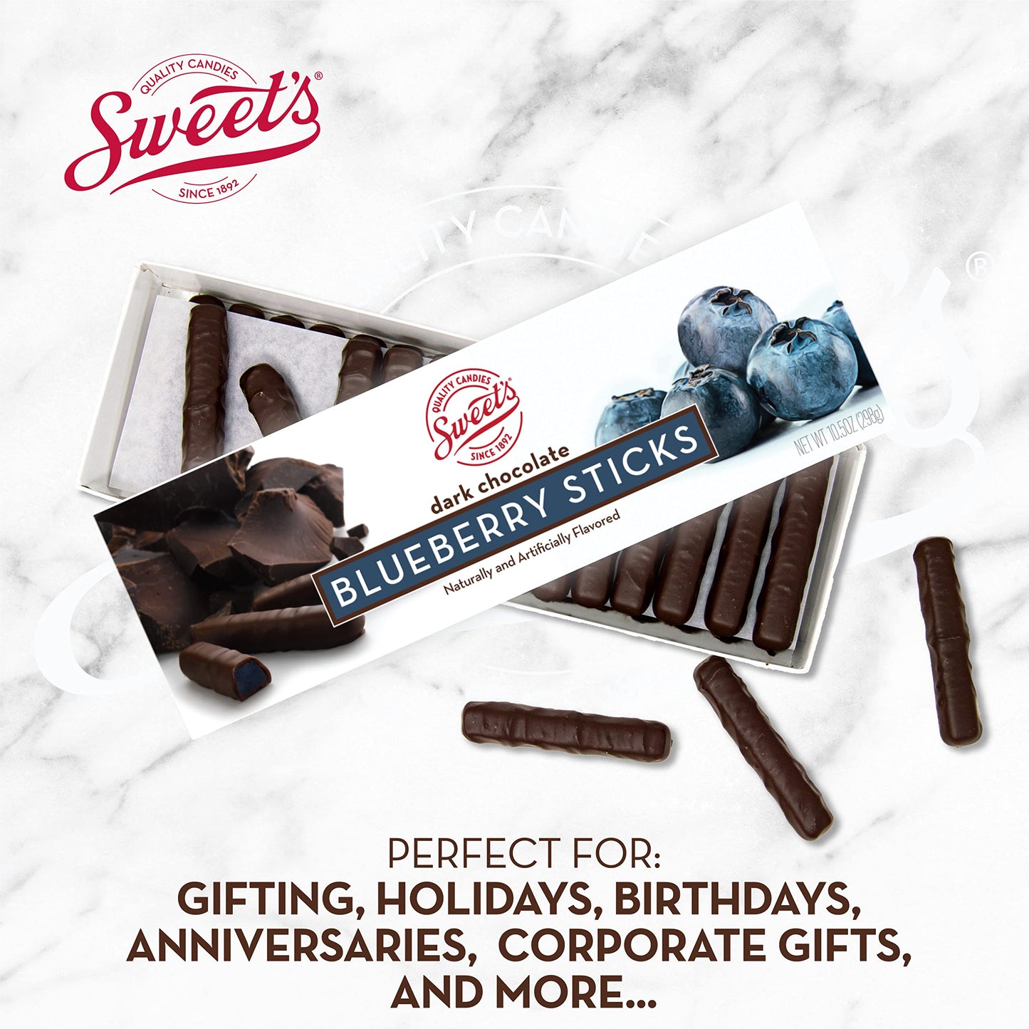 Sweet Candy Dark Chocolate Blueberry Sticks - Chocolate Covered Candy - Blueberry Flavor With Dark Chocolate Coating - Old Fashi