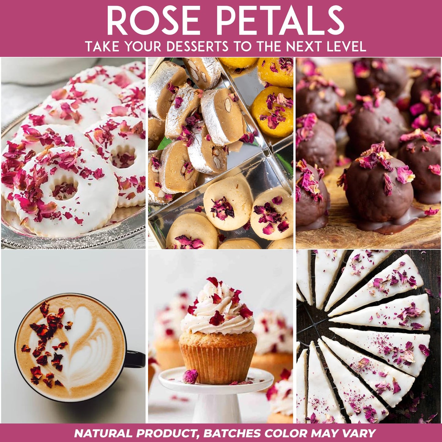 Cure Wid Pure Organic Dried Rose Petals, Food-Grade Edible, 4 oz, Non-GMO, Gluten-Free, Muted Red & Brown, Resealable Bag